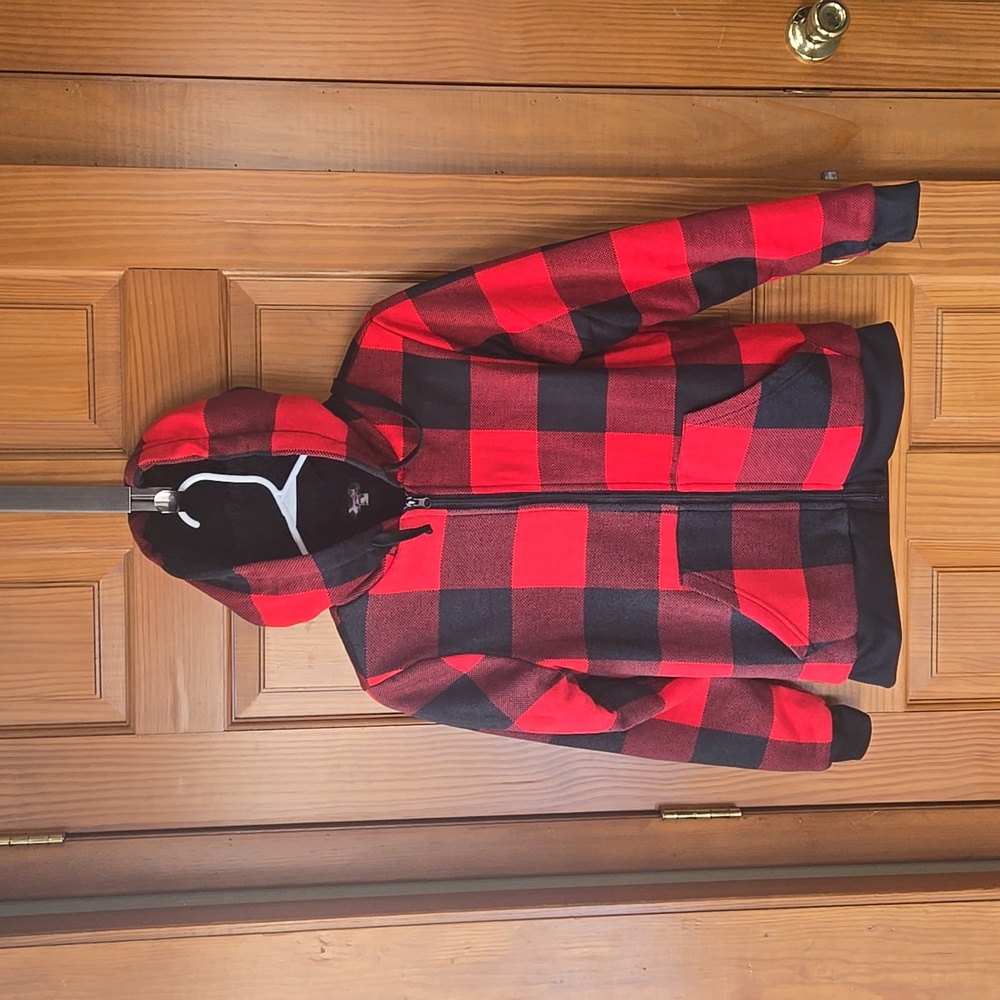 Canyon Creek Red Black Checkered Hooded Zip-Up Jacket Womens Size Small